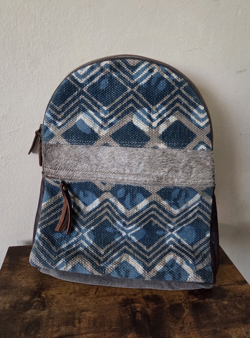 Myra Blue Breeze Backpack Bag Canvas Cowhide Leather